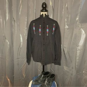 Vintage Canyon Western Rodeo Black Button Down Long Sleeve Shirt Size Medium